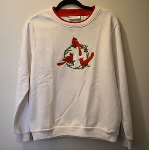Vintage Red Cardinals Wreath Cotton Blend Embroidered Sweatshirt M Spring Birds